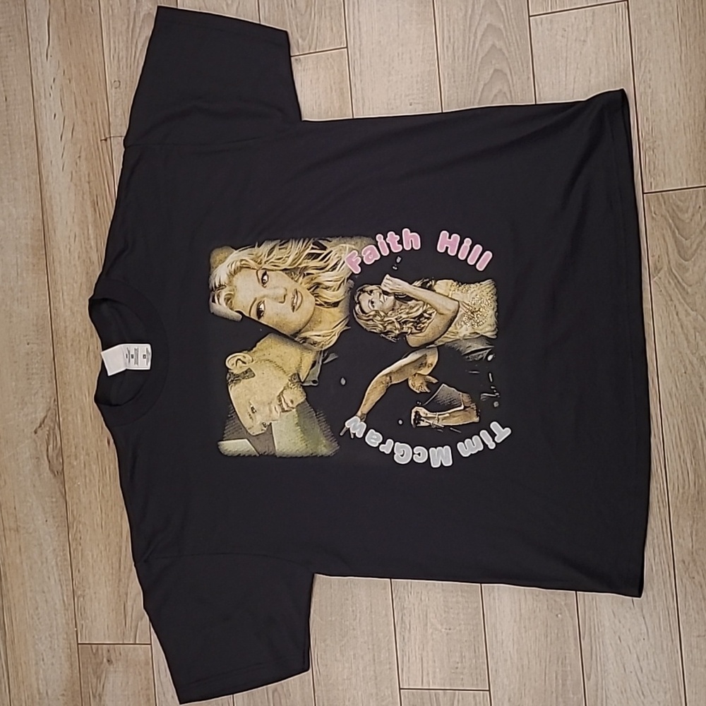 TIM MCGRAW x FAITH HILL Black Beige Cotton Blend XL Mens Country Rap T Shirt VTG